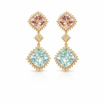 Aquamarine ve Morganite Taşlı Sallantılı Küpe