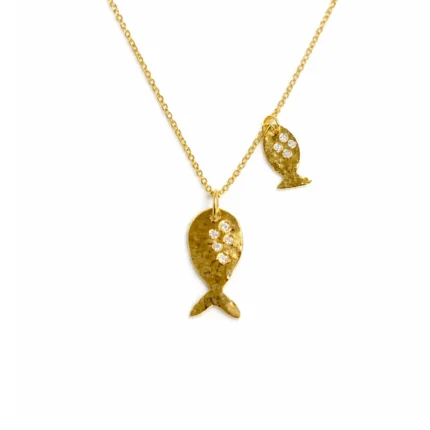 Balık Figürlü Pırlanta Detaylı Altın Kolye