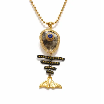 Balık Kılçığı Formlu Nazar Boncuk Detaylı Kolye