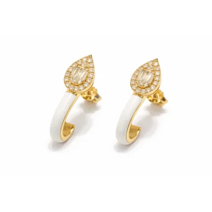 Beyaz Mine ve Baget Pırlanta Damla Form Küpe