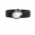 Yeşil Deri Bileklik Doğal İnci ve Pırlanta Detaylı Tasarım - Görsel 2