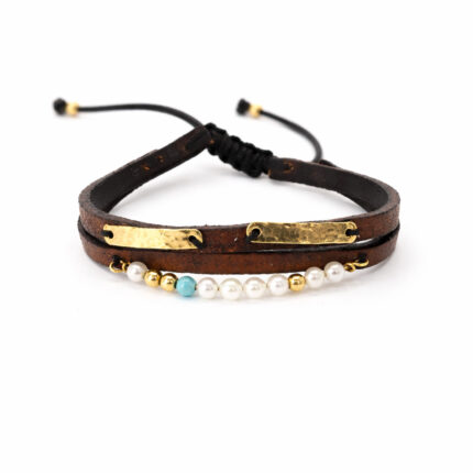 Deri ve Altın Detaylı İnci Bileklik