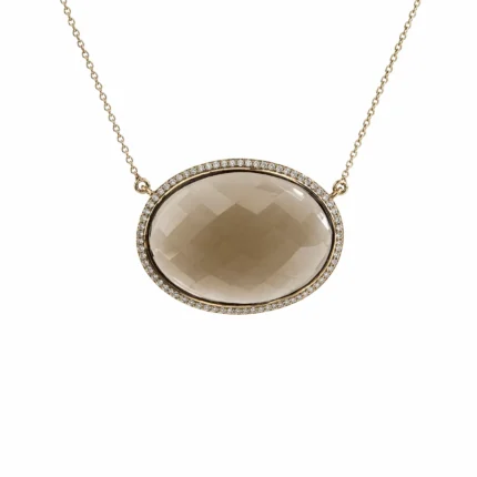 Dumanlı Kuvars ve Pırlanta Detaylı Altın Kolye