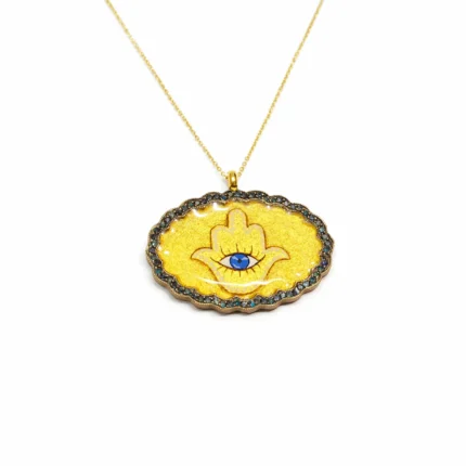 Fatima Ana Eli Motifli Nazar Boncuklu Altın Kolye