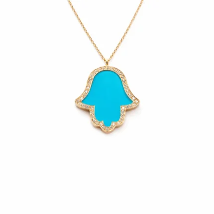 Firuze Taşlı Fatima Ana Eli Altın Kolye