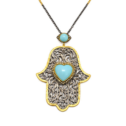 Firuze Taşlı Hamsa El Kolye