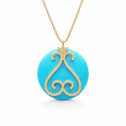 Firuze Taşlı Pırlanta Detaylı Tuğra Motif Altın Kolye 2