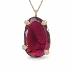 Garnet Taşlı Pırlanta Detaylı Altın Kolye