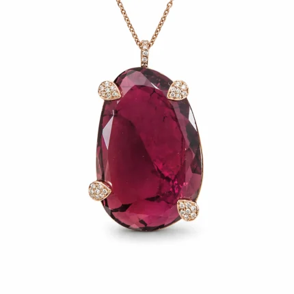 Garnet Taşlı Pırlanta Detaylı Altın Kolye