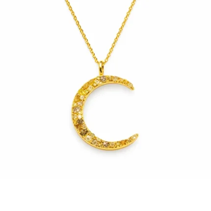 Hilal Kolye – Sarı Pırlanta Detaylı Işıltılı Tasarım