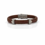 Kahverengi Örgü Deri ve Gümüş Detaylı Erkek Bileklik - Image 2