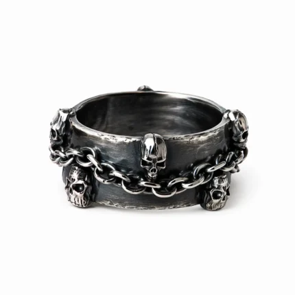 Kuru Kafa Zincir Detaylı Gotik Erkek Yüzük