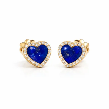 Lapis Lazuli Kalp Form Pırlanta Detaylı Altın Küpe