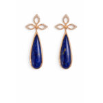 Lapis Lazuli Taşlı Pırlanta Detaylı Rose Gold Uzun Küpe
