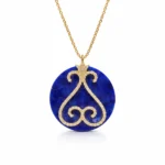 Lapis Taşlı Pırlanta Detaylı Tuğra Motif Altın Kolye