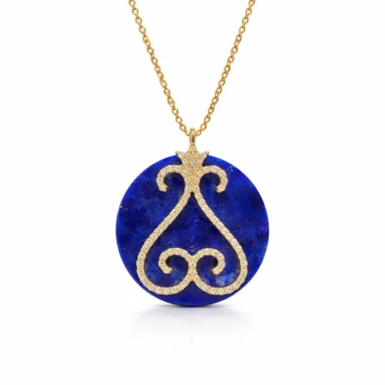 Lapis Taşlı Pırlanta Detaylı Tuğra Motif Altın Kolye
