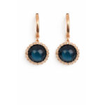 London Blue Topaz Taşlı, Pırlanta Çevreli Altın Küpe