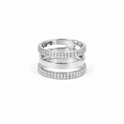 Luxury Pavé Pırlanta Çok Bantlı Beyaz Altın Yüzük