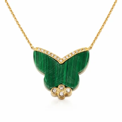 Malakit Taşlı Kelebek Figürlü Altın Pırlanta Kolye