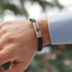 Mavi Örgü Deri ve Nazar Detaylı Gümüş Erkek Bileklik - Image 2