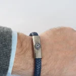 Mavi Örgü Deri ve Nazar Detaylı Gümüş Erkek Bileklik - Image 4