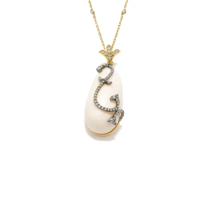 Mercan ve Pırlanta Detaylı Damla Form Altın Kolye