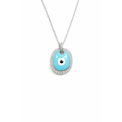 Mine Detaylı Beyaz Altın Nazarlık Kolye