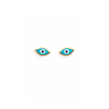 Mineli Nazar Göz Küpe – Altın Çerçeveli Minimal Göz Küpe