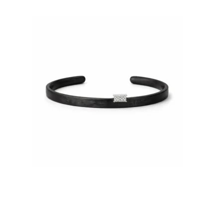 Pırlanta Detaylı Siyah Karbon Fiber Kelepçe Bilezik