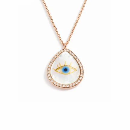 Nazar Gözü Motifli Pırlanta Detaylı Altın Kolye