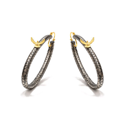 Örgü Form Gümüş Halka Küpe ve Altın Kartal Figür Detay