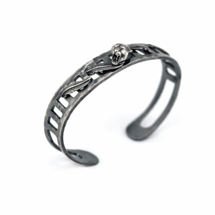 Panter Figürlü Oksitli Gümüş Kelepçe Bileklik