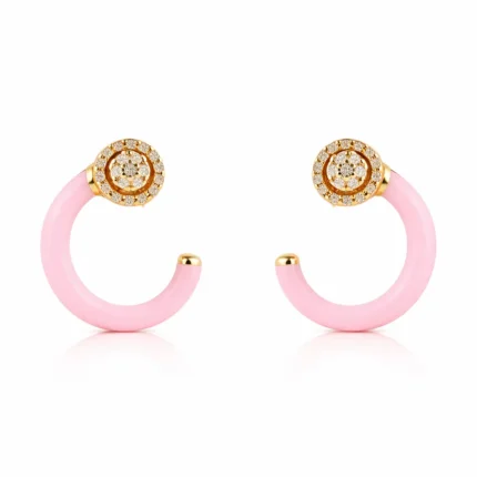 Pembe Mineli Taşlı Altın Halka Küpe