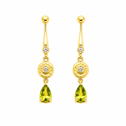 Peridot ve Pırlanta Detaylı Sallantılı Küpe