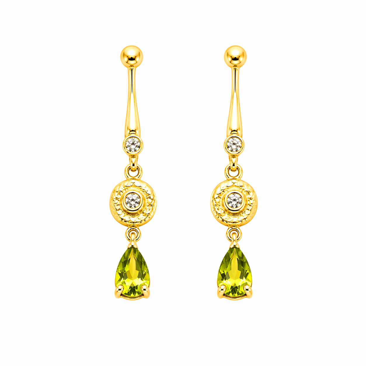 Peridot-ve-Pirlanta-Detayli-Sallantili-Kupe Peridot ve Pırlanta Detaylı Sallantılı Küpe - Görsel 1