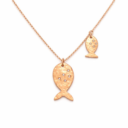 Pırlanta Detaylı Balık Figürlü Rose Altın Kolye