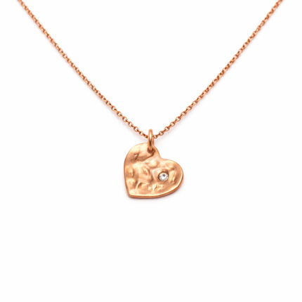 Pırlanta Detaylı Kalp Formlu Rose Altın Kolye