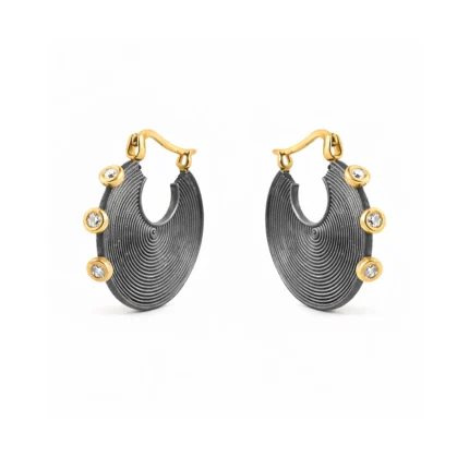 Pırlanta Detaylı Oksit Gümüş Altın Gasia Halka Küpe