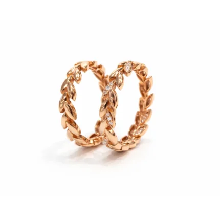 Pırlanta Detaylı Yaprak Tasarımlı Rose Altın Yüzük