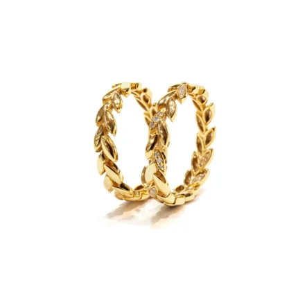 Pırlanta Detaylı Yaprak Tasarımlı Sarı Altın Yüzük