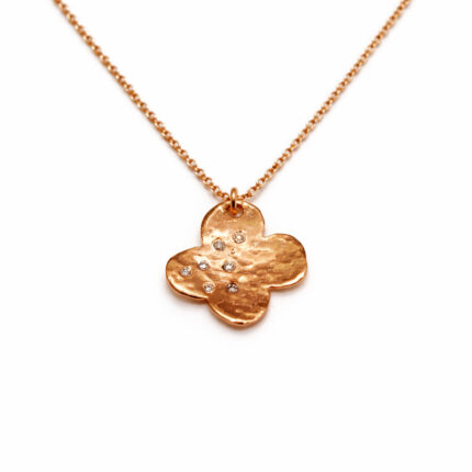Pırlanta Detaylı Yonca Form Rose Altın Kolye