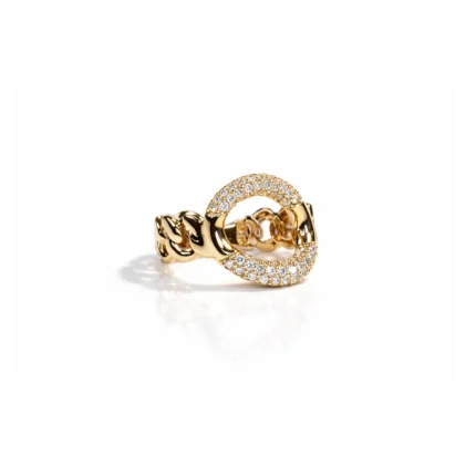 Pırlanta Detaylı Zincir Tasarımlı Altın Yüzük