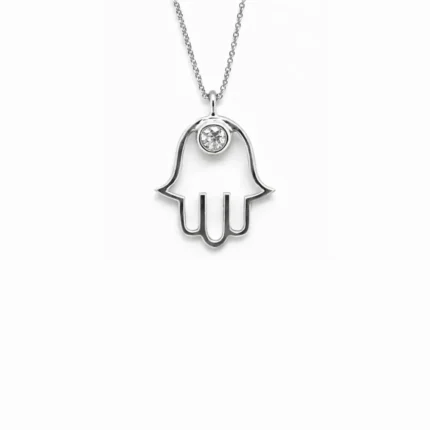 Pırlantalı Fatima Ana Eli Beyaz Altın Kolye