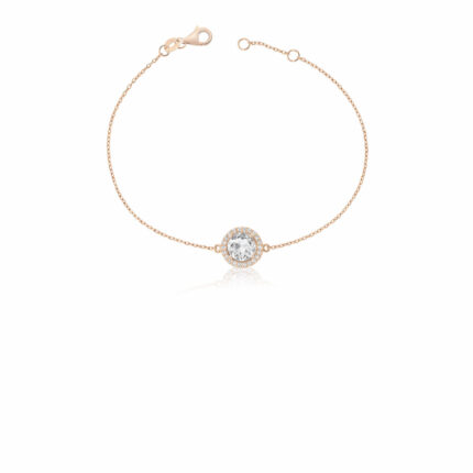 Rose Altın Bileklik Beyaz Topaz ve Pırlanta Detaylı Minimal Tasarım