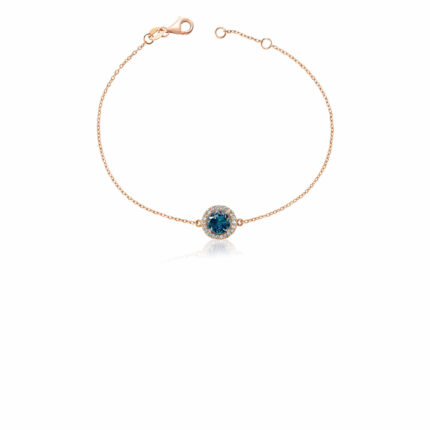Rose Altın Bileklik London Blue Topaz ve Pırlanta Detaylı Minimal Tasarım