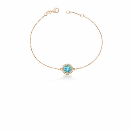 Rose Altın Bileklik Swiss Blue Topaz ve Pırlanta Detaylı Minimal Tasarım