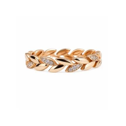 Rose Gold Yaprak Formlu Pırlanta Detaylı Yüzük
