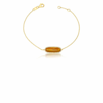 Sarı Altın Bileklik Oval Kesim Citrine ve Pırlanta Taşlı Tasarım