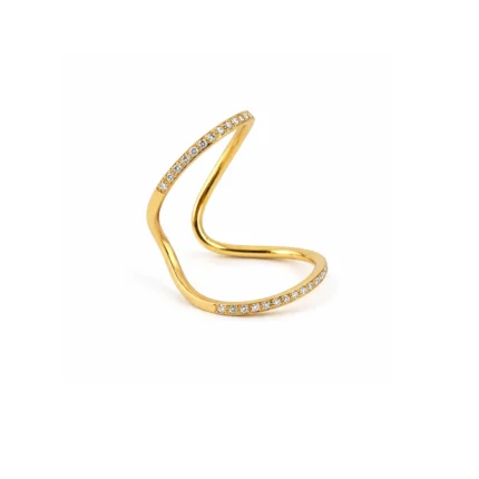 Sarı Altın Pırlanta Detaylı Modern Tasarım Yüzük