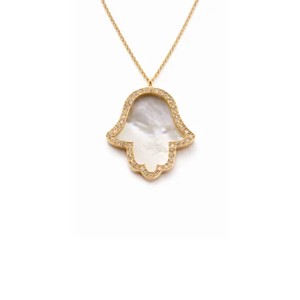 Sedef Taşlı Fatima Ana Eli Altın Kolye